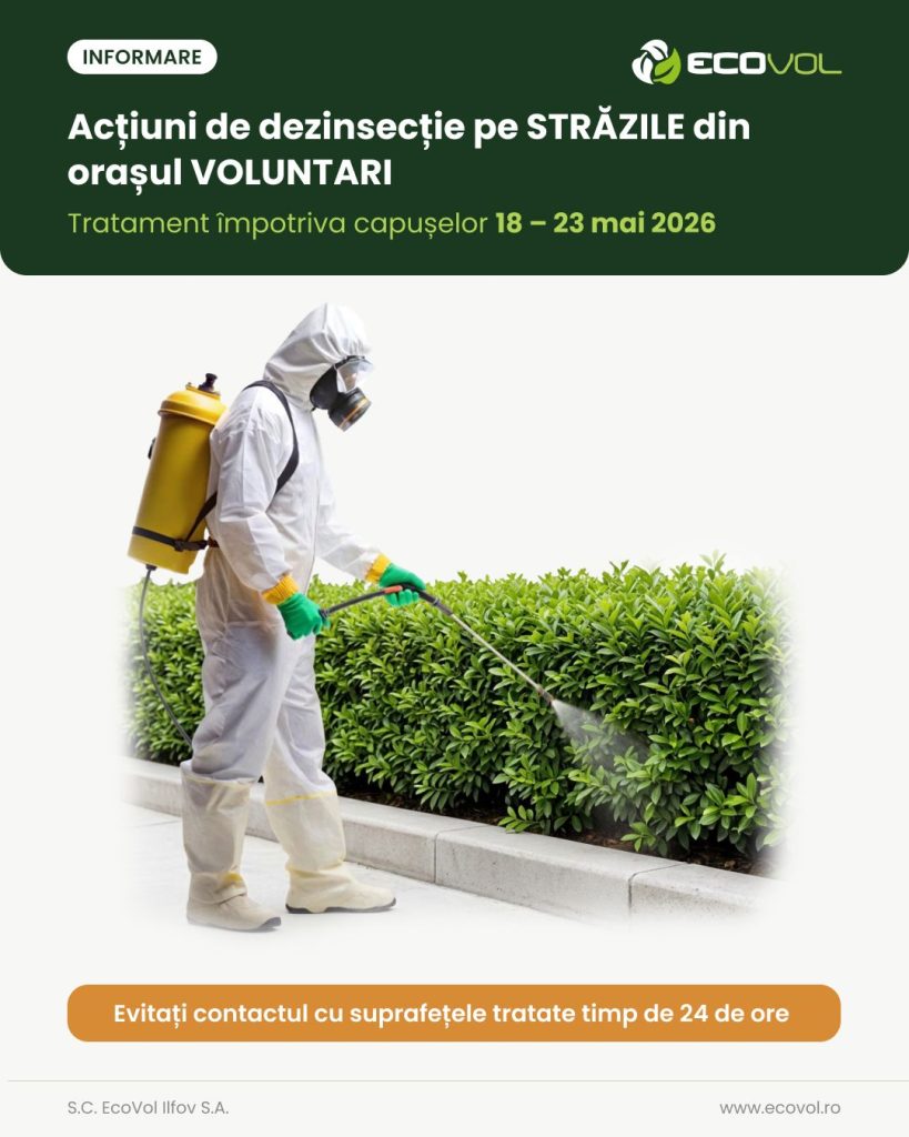 Dezinsecție împotriva căpușelor perioada 18-23 Mai 2026