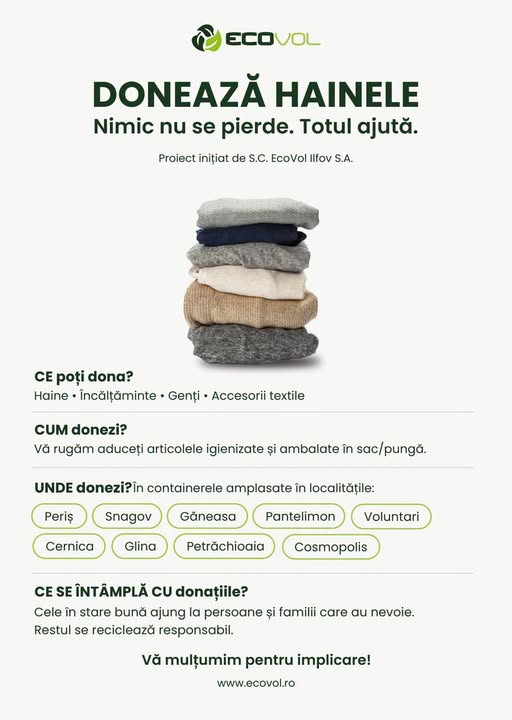 Donează hainele. Dă-le o nouă șansă.